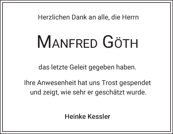 Traueranzeige von Manfred Göth von Mannheimer Morgen