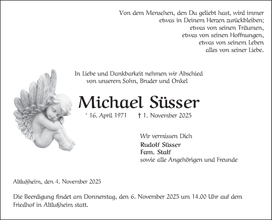 Traueranzeige von Michael Süsser von Schwetzinger Zeitung