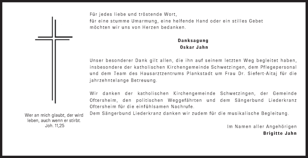 Traueranzeige für Oskar Jahn vom 08.11.2025 aus Schwetzinger Zeitung