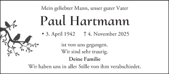 Traueranzeige von Paul Hartmann von Mannheimer Morgen