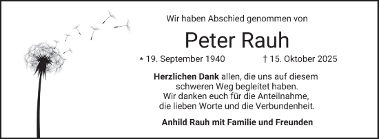 Traueranzeige von Peter Rauh von Schwetzinger Zeitung