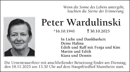 Traueranzeige von Peter Wardulinski von Mannheimer Morgen