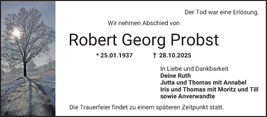 Traueranzeige von Robert Georg Probst von Mannheimer Morgen