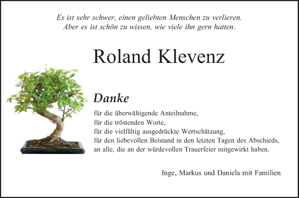  Traueranzeige für Roland Klevenz vom 08.11.2025 aus Schwetzinger Zeitung