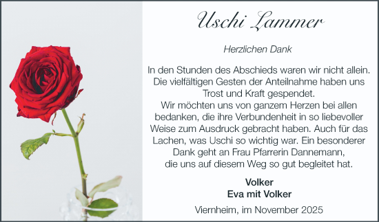Traueranzeige von Uschi Lammer von Mannheimer Morgen