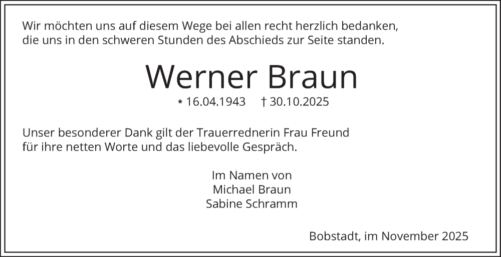  Traueranzeige für Werner Braun vom 29.11.2025 aus Mannheimer Morgen
