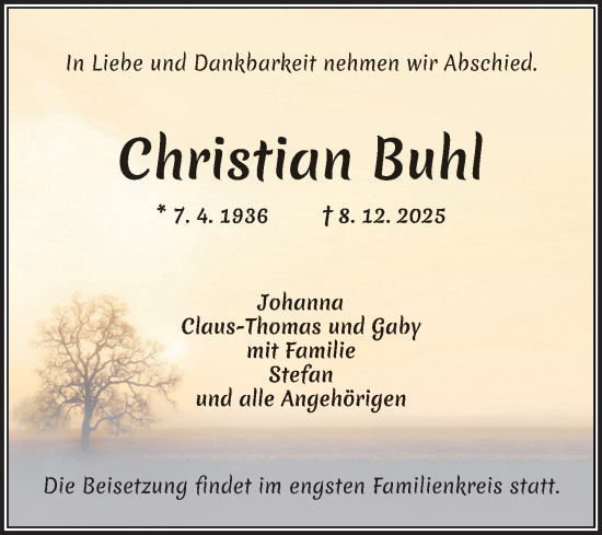 Traueranzeige von Christian Buhl von Mannheimer Morgen
