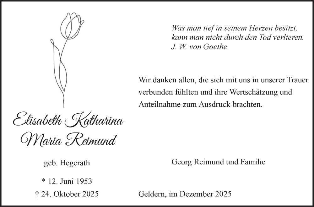  Traueranzeige für Elisabeth Katharina Maria Reimund vom 20.12.2025 aus Bergsträßer Anzeiger