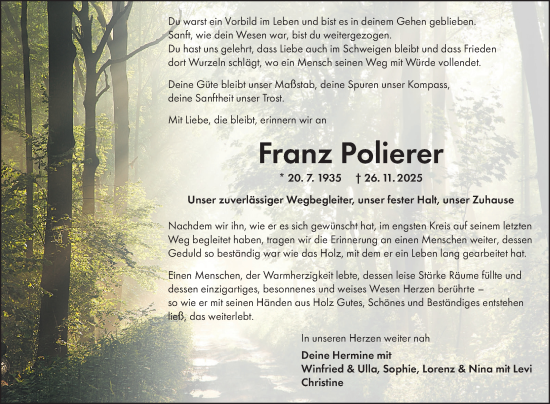 Traueranzeige von Franz Polierer von Fränkische Nachrichten