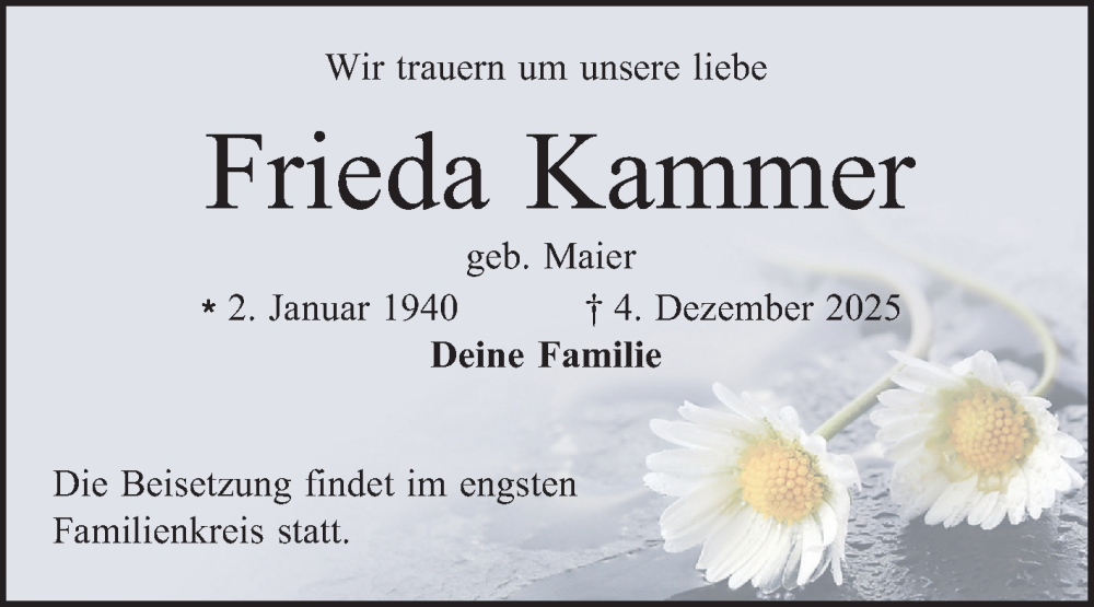  Traueranzeige für Frieda Kammer vom 13.12.2025 aus Bergsträßer Anzeiger
