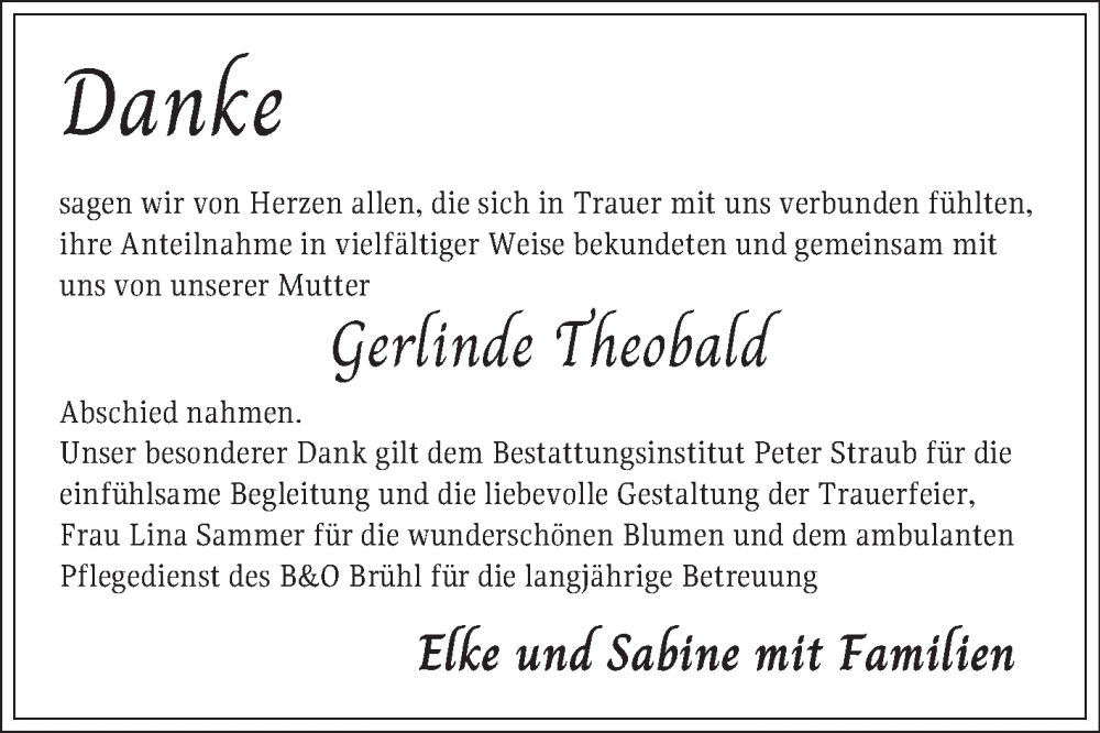  Traueranzeige für Gerlinde Theobald vom 13.12.2025 aus Schwetzinger Zeitung