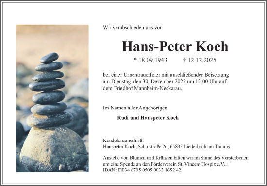 Traueranzeige von Hans-Peter Koch von Mannheimer Morgen