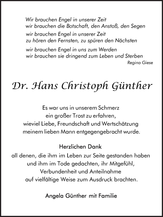 Traueranzeige von Hans Christoph Günther von Mannheimer Morgen