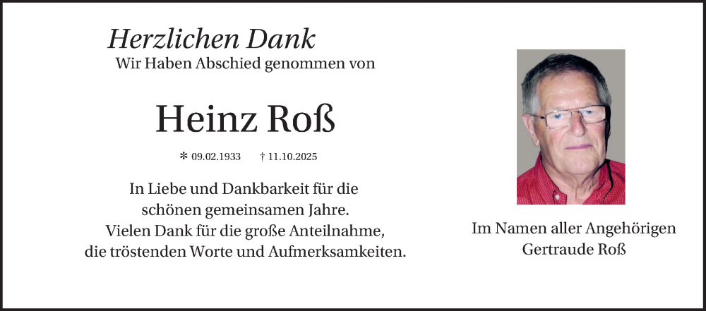  Traueranzeige für Heinz Roß vom 06.12.2025 aus Bergsträßer Anzeiger