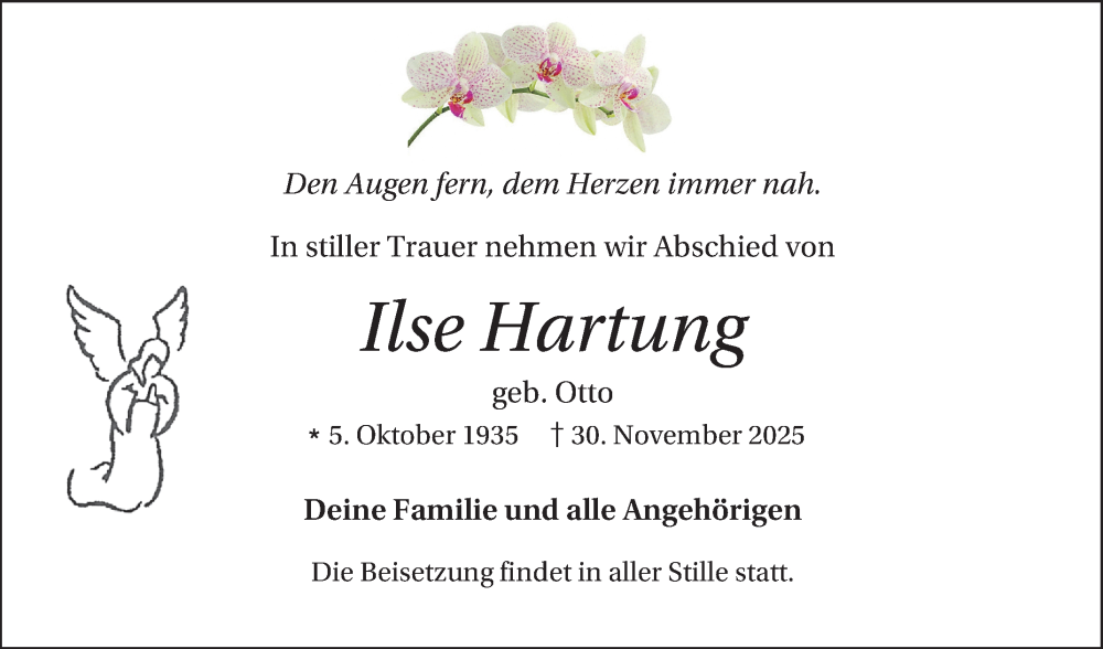  Traueranzeige für Ilse Hartung vom 13.12.2025 aus Mannheimer Morgen