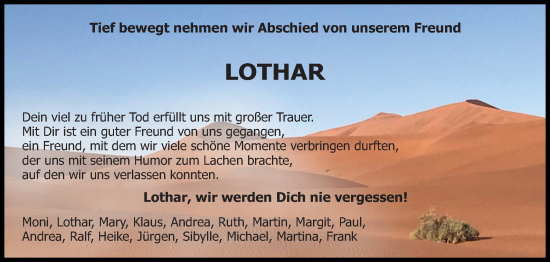 Traueranzeige von Lothar Brandner von Fränkische Nachrichten