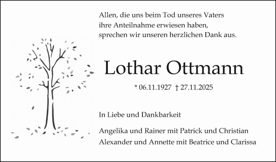 Traueranzeige von Lothar Ottmann von Mannheimer Morgen