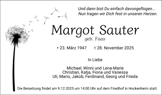 Traueranzeige von Margot Sauter von Schwetzinger Zeitung