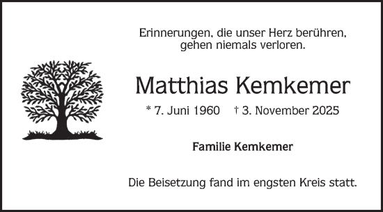 Traueranzeige von Matthias Kemkemer von Mannheimer Morgen