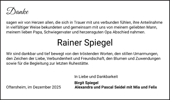 Traueranzeige von Rainer Spiegel von Mannheimer Morgen