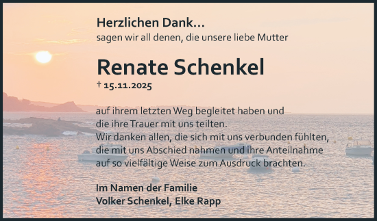 Traueranzeige von Renate Schenkel von Mannheimer Morgen