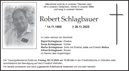 Traueranzeige von Robert Schlagbauer von Fränkische Nachrichten