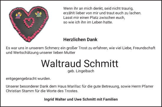 Traueranzeige von Waltraud Schmitt von Bergsträßer Anzeiger