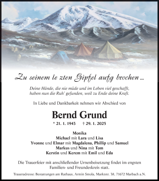 Traueranzeige von Bernd Grund von Mannheimer Morgen