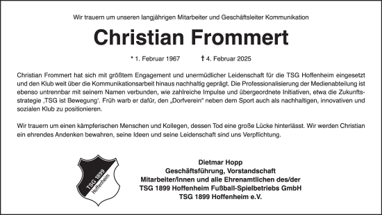 Traueranzeige von Christian Frommert von Bergsträßer Anzeiger