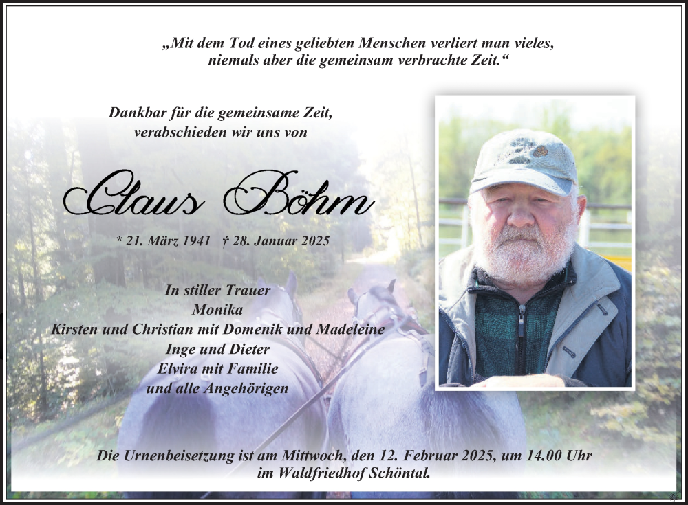  Traueranzeige für Claus Böhm vom 08.02.2025 aus Fränkische Nachrichten