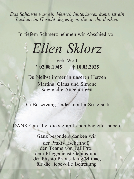 Traueranzeige von Ellen Sklorz von Mannheimer Morgen