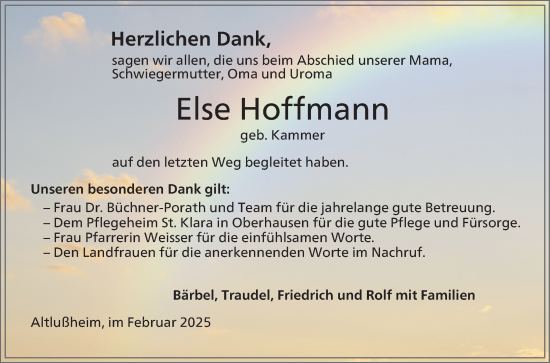 Traueranzeige von Else Hoffmann von Schwetzinger Zeitung
