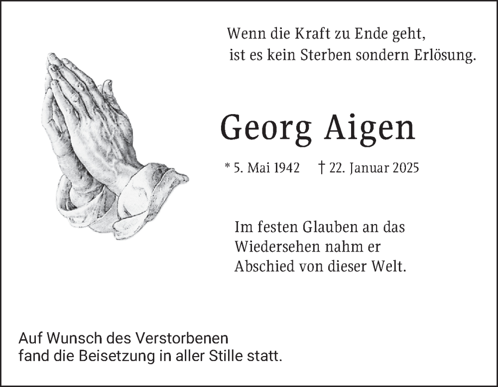  Traueranzeige für Georg Aigen vom 08.02.2025 aus Schwetzinger Zeitung
