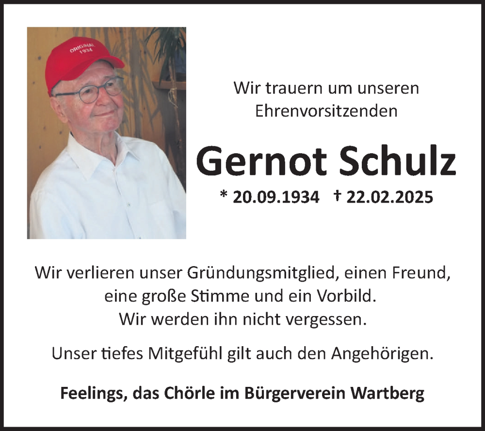  Traueranzeige für Gernot Schulz vom 01.03.2025 aus Fränkische Nachrichten