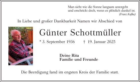 Traueranzeige von Günter Schottmüller von Mannheimer Morgen