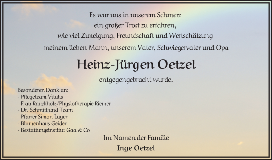 Traueranzeige von Heinz-Jürgen Oetzel von Schwetzinger Zeitung