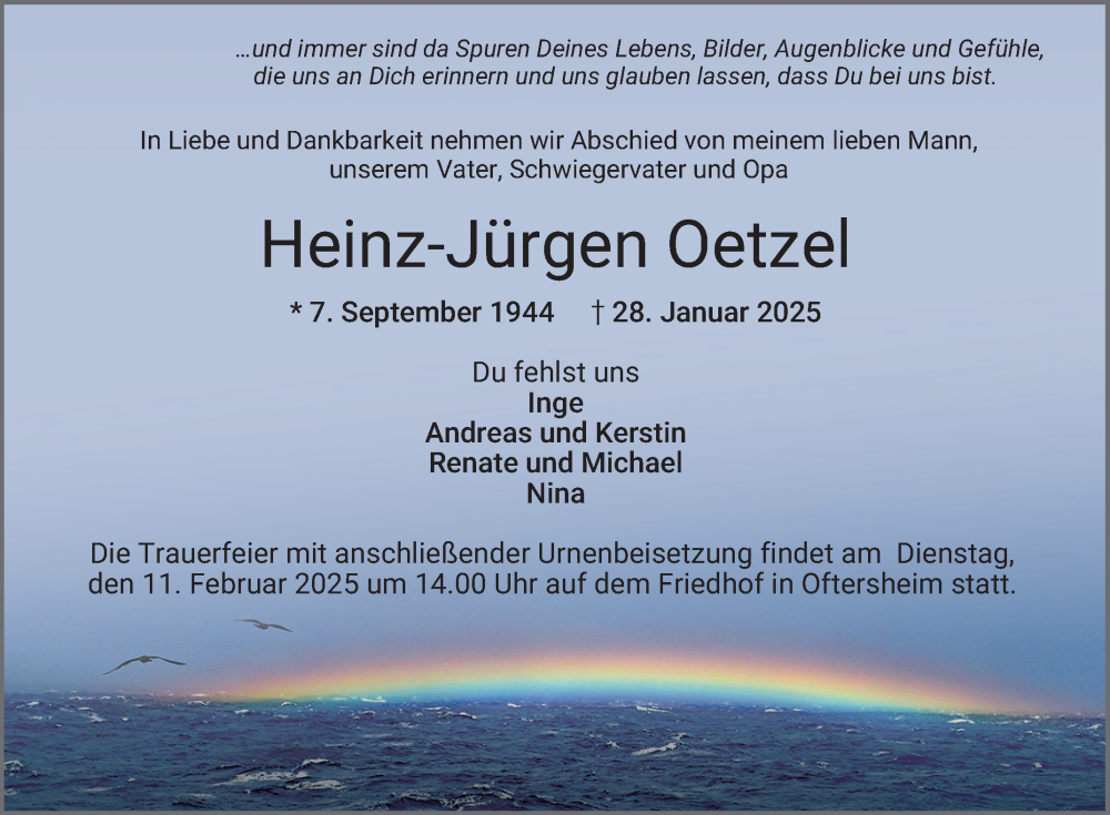  Traueranzeige für Heinz-Jürgen Oetzel vom 08.02.2025 aus Schwetzinger Zeitung