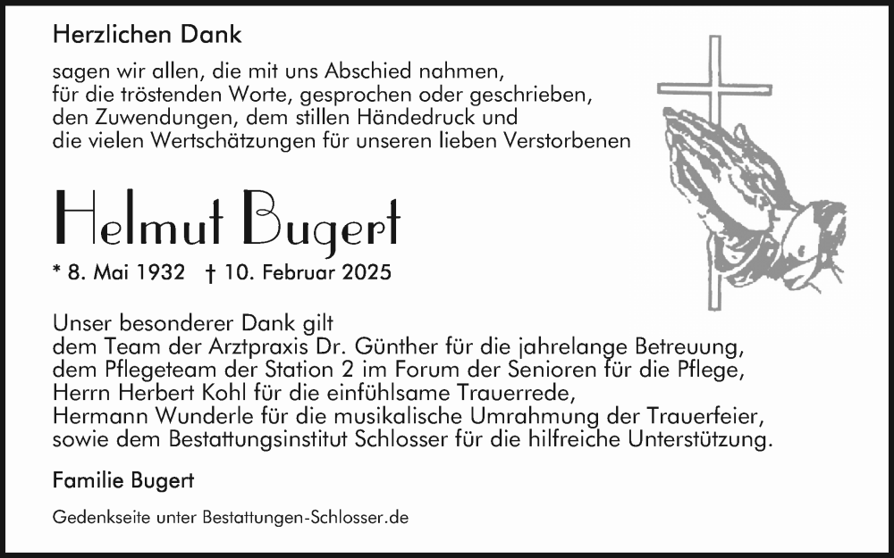  Traueranzeige für Helmut Bugert vom 01.03.2025 aus Mannheimer Morgen