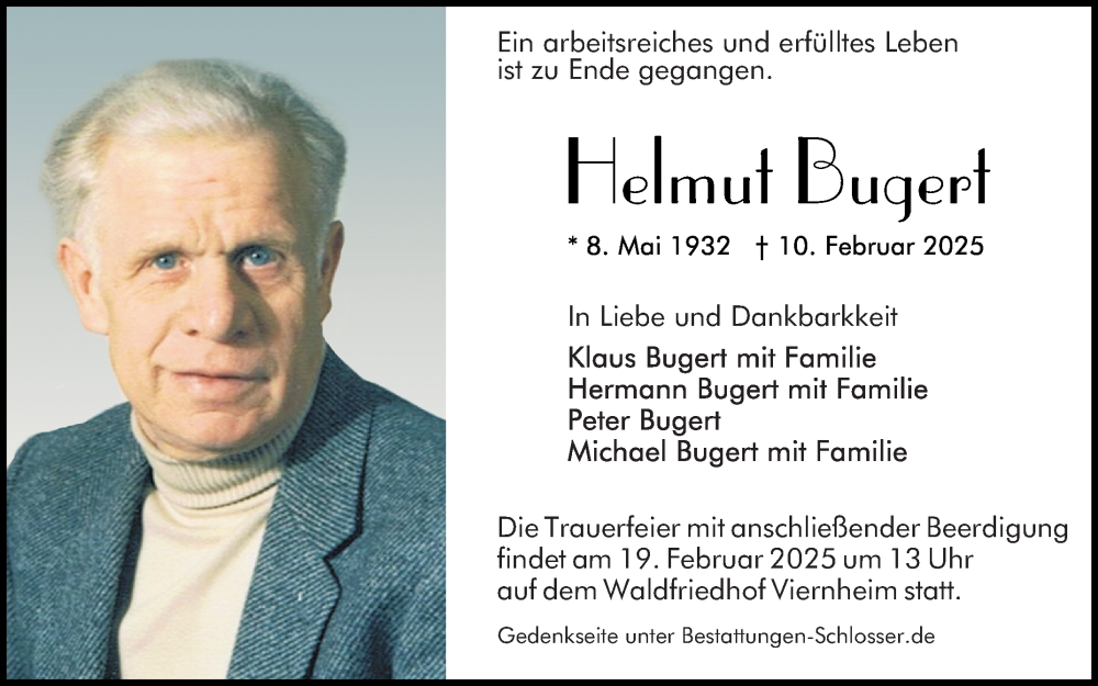 Traueranzeige für Helmut Bugert vom 15.02.2025 aus Mannheimer Morgen