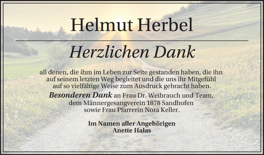 Traueranzeige für Helmut Herbel vom 01.03.2025 aus Mannheimer Morgen