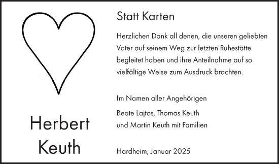 Traueranzeige von Herbert Keuth von Fränkische Nachrichten