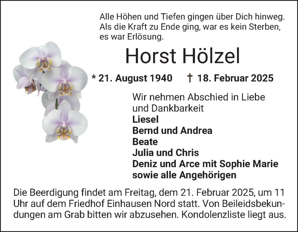  Traueranzeige für Horst Hölzel vom 20.02.2025 aus Bergsträßer Anzeiger