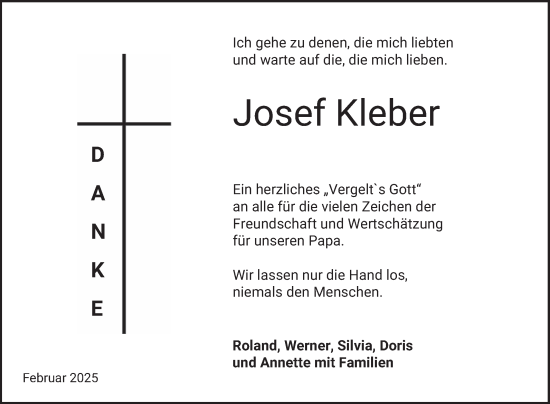 Traueranzeige von Josef Kleber von Bergsträßer Anzeiger