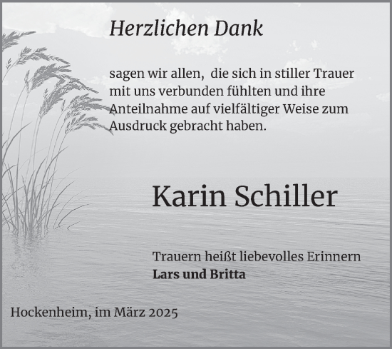 Traueranzeige von Karin Schiller von Schwetzinger Zeitung