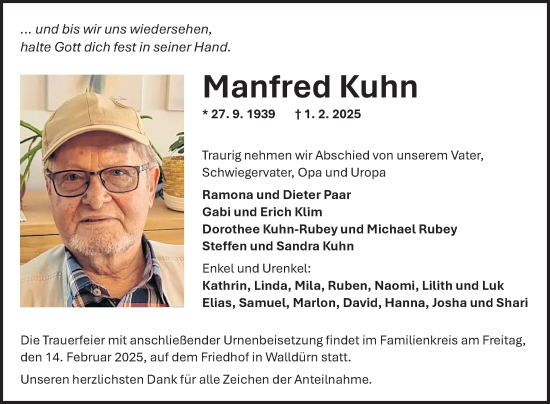 Traueranzeige von Manfred Kuhn von Fränkische Nachrichten