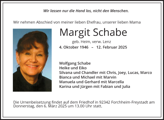 Traueranzeige von Margit Schabe von Mannheimer Morgen