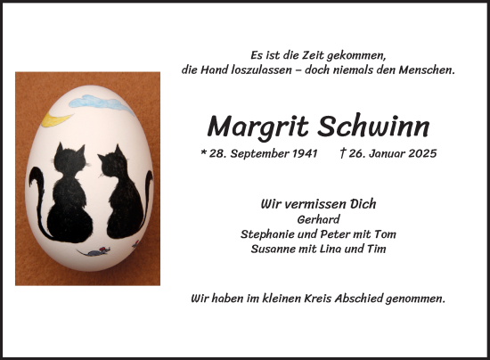 Traueranzeige von Margrit Schwinn von Schwetzinger Zeitung