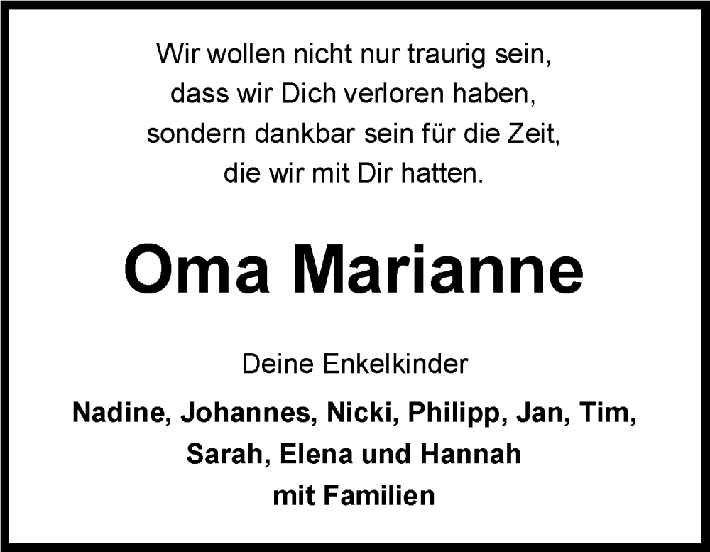  Traueranzeige für Marianne Heidinger vom 18.02.2025 aus Fränkische Nachrichten