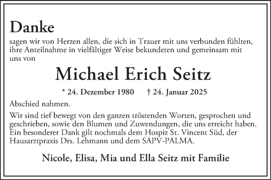 Traueranzeige von Michael Erich Seitz von Mannheimer Morgen