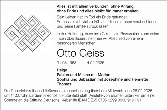 Traueranzeige von Otto Geiss von Mannheimer Morgen